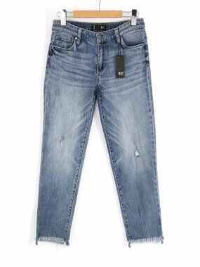 Distressed Cropped Ankle Blue Jeans • Raw Hem, Mid Rise • Size 27 • NWT